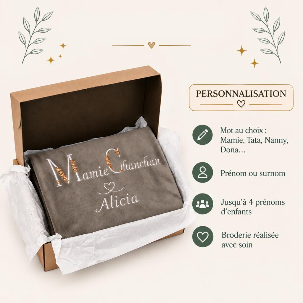 Plaid Personnalisé Brodé Mamie et Surnom & Prénom Petit-enfant