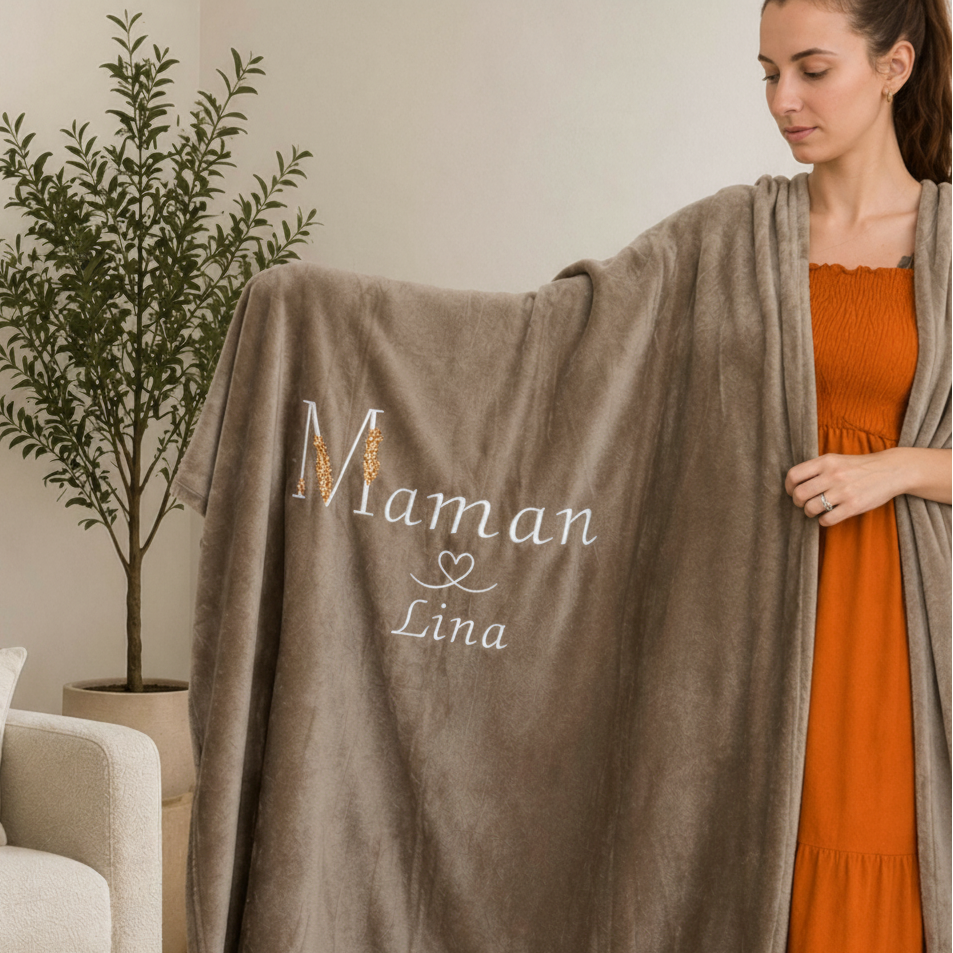 Plaid Personnalisé Brodé Maman et Prénom bébé
