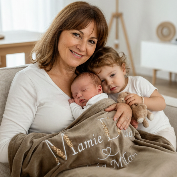 Plaid Personnalisé Brodé Mamie et Surnom & Prénom Petit-enfant