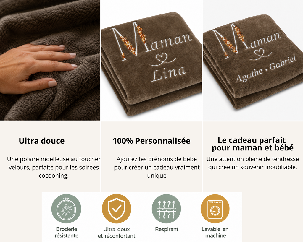 Plaid Personnalisé Brodé Maman et Prénom bébé